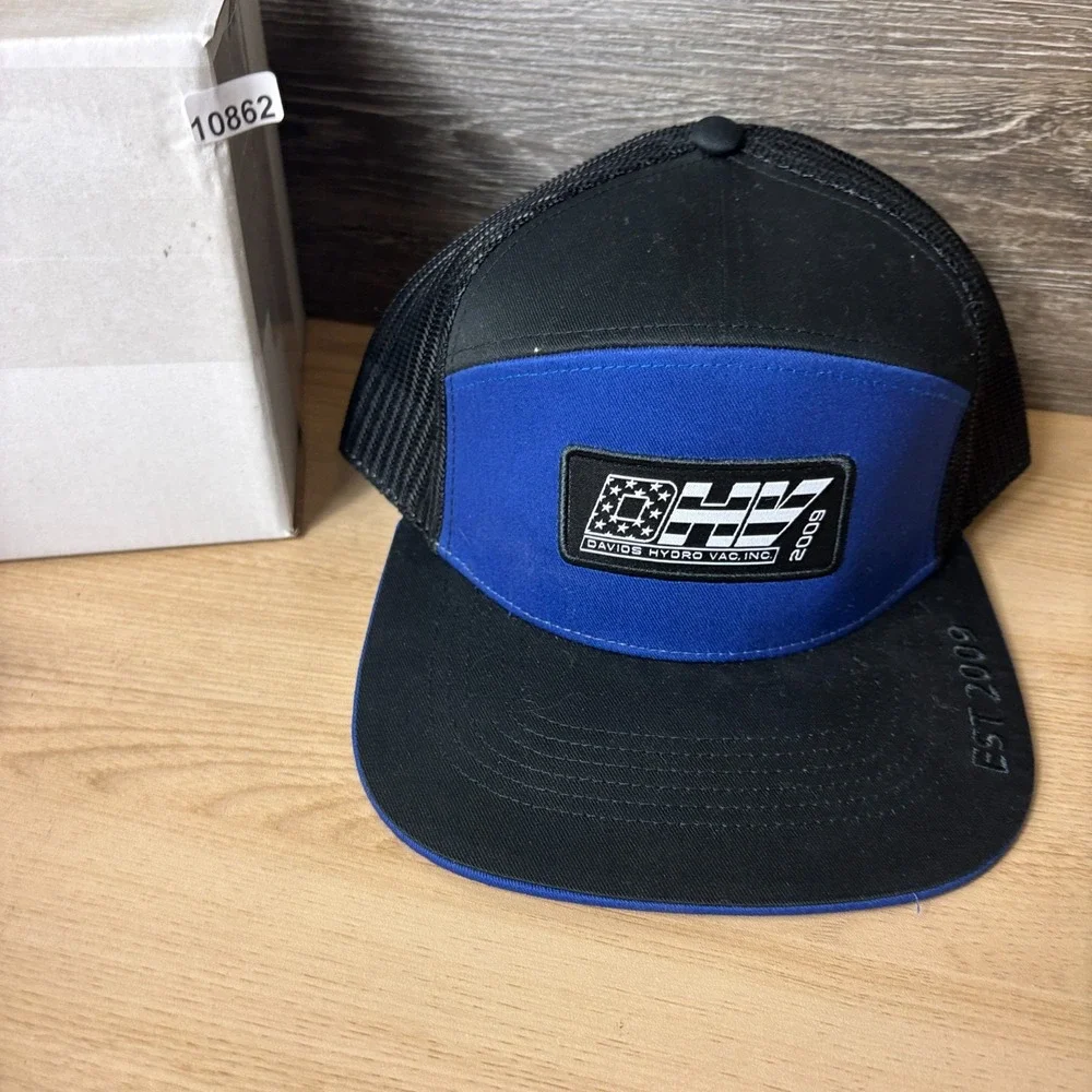 Davis Hydro Vac Hat Cap Snap Back Black Blue Panel Adjustable Mens